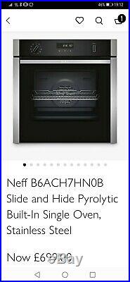 Neff B6ACH7HN0B Slide and Hide Pyrolytic Built-In Single Oven, Stainless Steel