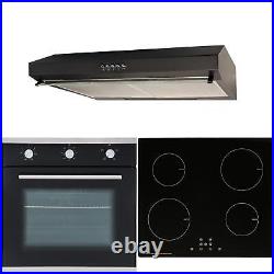 SIA 60cm Black Single Electric Oven, 4 Zone Induction Hob & Visor Cooker Hood