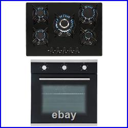 SIA 60cm Black True Fan Single Electric Oven And 70cm 5 Burner Gas On Glass Hob