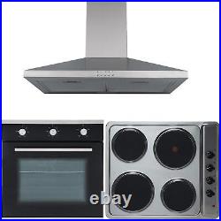 SIA 60cm Single Electric Oven, Stainless Steel 4 Zone Plate Hob & Chimney Hood