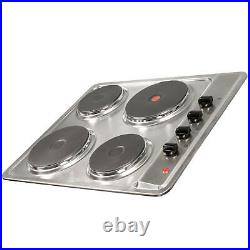 SIA 60cm Single Electric Oven, Stainless Steel 4 Zone Plate Hob & Chimney Hood