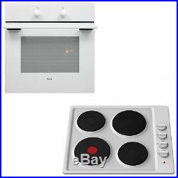 White Amica 60cm Single Electric Fan Oven & Cookology Solid Plate Hob Pack